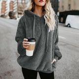 Winter Warm Casual Double Fuzzy 1/4 Zip Sweatshirt Faux Fleece Pocket Long Sleeve Oversize Sherpa Pullover Hoodies Coat Outwear
