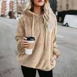 Winter Warm Casual Double Fuzzy 1/4 Zip Sweatshirt Faux Fleece Pocket Long Sleeve Oversize Sherpa Pullover Hoodies Coat Outwear