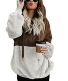 Winter Warm Casual Double Fuzzy 1/4 Zip Sweatshirt Faux Fleece Pocket Long Sleeve Oversize Sherpa Pullover Hoodies Coat Outwear