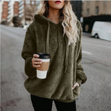 Winter Warm Casual Double Fuzzy 1/4 Zip Sweatshirt Faux Fleece Pocket Long Sleeve Oversize Sherpa Pullover Hoodies Coat Outwear