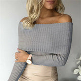 Fashion Womens Stylish Solid Color Sexy One Collar Off Shoulder Casual Bardot Tops Knitted Ribbed Sweater Jumper Blouses Tops