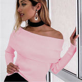 Fashion Womens Stylish Solid Color Sexy One Collar Off Shoulder Casual Bardot Tops Knitted Ribbed Sweater Jumper Blouses Tops