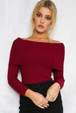 Fashion Womens Stylish Solid Color Sexy One Collar Off Shoulder Casual Bardot Tops Knitted Ribbed Sweater Jumper Blouses Tops