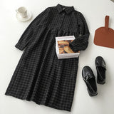 Dress Women Casual A-Line High-quality High Waist Button Plaid Soft All-match Spring Korean Style Comfortable Long Sleeve Lovely