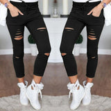 S-5XL New Hole Jeans Leggings  Europe and The United States Women Casual Casual Pants Female Cotton Wild Nine Pants Jeans Woman