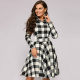 Elegant Plaid Dress Women Turn-down Collar Long Sleeve Knee-Length Dress Female Sashes Vintage Autumn Office Lady Dress vestidos
