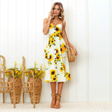 2019 Sexy Backless Floral Print Beach Summer Sexy Dress Casual Strap Button V Neck Red White Black Midi Dresses Sundress Female