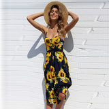 2019 Sexy Backless Floral Print Beach Summer Sexy Dress Casual Strap Button V Neck Red White Black Midi Dresses Sundress Female
