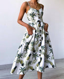2019 Sexy Backless Floral Print Beach Summer Sexy Dress Casual Strap Button V Neck Red White Black Midi Dresses Sundress Female