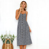 2019 Sexy Backless Floral Print Beach Summer Sexy Dress Casual Strap Button V Neck Red White Black Midi Dresses Sundress Female