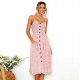 2019 Sexy Backless Floral Print Beach Summer Sexy Dress Casual Strap Button V Neck Red White Black Midi Dresses Sundress Female