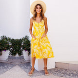 2019 Sexy Backless Floral Print Beach Summer Sexy Dress Casual Strap Button V Neck Red White Black Midi Dresses Sundress Female