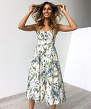 2019 Sexy Backless Floral Print Beach Summer Sexy Dress Casual Strap Button V Neck Red White Black Midi Dresses Sundress Female