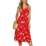 2019 Sexy Backless Floral Print Beach Summer Sexy Dress Casual Strap Button V Neck Red White Black Midi Dresses Sundress Female