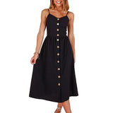 2019 Sexy Backless Floral Print Beach Summer Sexy Dress Casual Strap Button V Neck Red White Black Midi Dresses Sundress Female