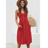 2019 Sexy Backless Floral Print Beach Summer Sexy Dress Casual Strap Button V Neck Red White Black Midi Dresses Sundress Female