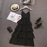 Knee Length Holiday Sling Straps Casual V Neck Sweet Gifts Summer Chiffon Cake Fashion Polka Dot Women Dress Daily