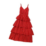 Knee Length Holiday Sling Straps Casual V Neck Sweet Gifts Summer Chiffon Cake Fashion Polka Dot Women Dress Daily