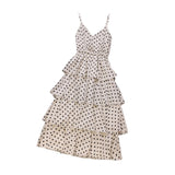 Knee Length Holiday Sling Straps Casual V Neck Sweet Gifts Summer Chiffon Cake Fashion Polka Dot Women Dress Daily