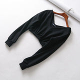 Early autumn solid color personalized short sleeve open navel long sleeve V-neck sweatshirt album jersey sweatshirt shirt hoodie