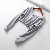 Early autumn solid color personalized short sleeve open navel long sleeve V-neck sweatshirt album jersey sweatshirt shirt hoodie