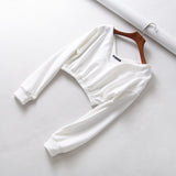 Early autumn solid color personalized short sleeve open navel long sleeve V-neck sweatshirt album jersey sweatshirt shirt hoodie
