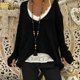 Autumn Women Knitting Sweaters Pullovers For Female Clothes Tops Korean Style V-Neck Irregular Casual Loose Sweater