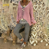 Autumn Women Knitting Sweaters Pullovers For Female Clothes Tops Korean Style V-Neck Irregular Casual Loose Sweater