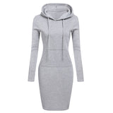 Autumn Winter Warm Sweatshirt Long-Sleeved Dress 2018 Woman Clothing Hooded Collar Pocket Design Simple Woman Dress