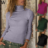 Womail Women's Knitted Sweater Autumn High Neck Turtleneck Female Solid Long Sleeves Jumper Top Pullover Sweater Korean Knit top