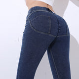 Workout Fake Pocket Peach Softener Pencil Pants Fashion Cotton Women Jeans Leggings Low Waist Elastic Sexy Push Up Jeans