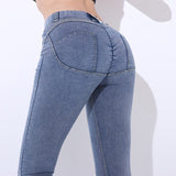 Workout Fake Pocket Peach Softener Pencil Pants Fashion Cotton Women Jeans Leggings Low Waist Elastic Sexy Push Up Jeans