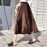 NEW Fashion Autumn Winter Pleated Skirt Womens Vintage High Waist Skirt Solid Long Skirts New Fashion Metallic Skirt Female #FRE
