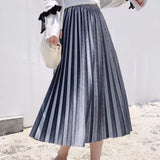 NEW Fashion Autumn Winter Pleated Skirt Womens Vintage High Waist Skirt Solid Long Skirts New Fashion Metallic Skirt Female #FRE