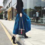NEW Fashion Autumn Winter Pleated Skirt Womens Vintage High Waist Skirt Solid Long Skirts New Fashion Metallic Skirt Female #FRE