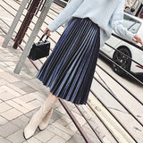 NEW Fashion Autumn Winter Pleated Skirt Womens Vintage High Waist Skirt Solid Long Skirts New Fashion Metallic Skirt Female #FRE