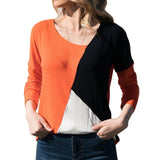 MJARTORIA 2020 Women Sweater Pullover Patchwork Long Sleeve Shirt Women Casual  Top Tee Shirt Sexy V-Neck Female Shirt Blusa