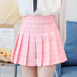 BEFORW Preppy Japanese Korea Short Skirts 2018 New High Waist Mini Womens Skirts Kawaii Pink Plaid Pleated Tennis Casual Skirt