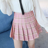 BEFORW Preppy Japanese Korea Short Skirts 2018 New High Waist Mini Womens Skirts Kawaii Pink Plaid Pleated Tennis Casual Skirt