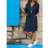 Women's Summer Half Sleeve Dress Casual Party Solid Color Beach Dress Button Pocket Top Women's Dress Retro Party Dresses